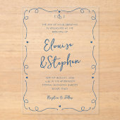 Franse Hand getrokken grillige Doodle Lijst bruilo Acryl Uitnodigingen (Voorkant)