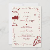 Franse Hand Getrokken Wijn & Pizza Engagement Part Kaart (Voorkant)