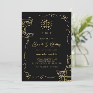 Franse handgetekende brunch & bubbly bruidsuitnodi kaart