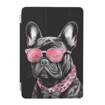 Franse hond in roze zonnebril iPad Smart Hoesje