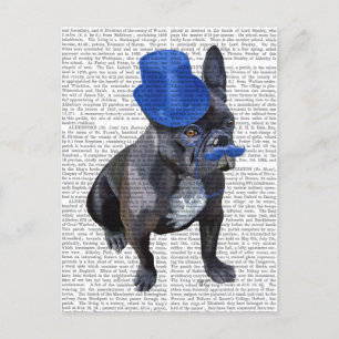 Franse hond met blauw bovenste hak en snor briefkaart