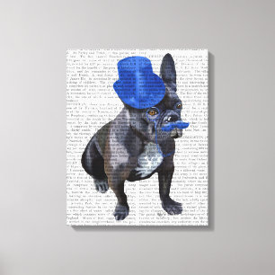 Franse hond met blauwe bovenste hak en snor canvas afdruk