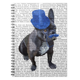 Franse hond met blauwe bovenste hak en snor notitieboek