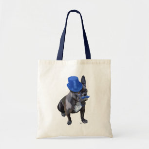 Franse hond met blauwe bovenste hak en snor tote bag