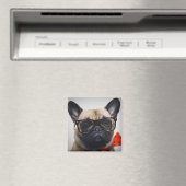 Franse hond met bril en Stropdas Magneet (Insitu (Vaatwasser))