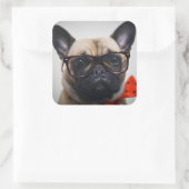 Franse hond met bril en Stropdas Vierkante Sticker (Tas)