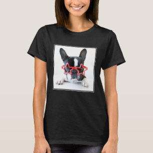 Franse hond met rode Star-bril T-shirt