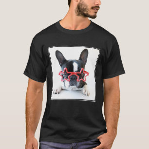 Franse hond met rode Star-bril T-shirt