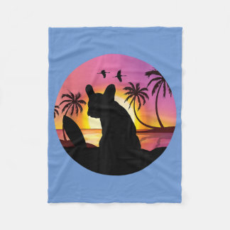 Franse hond op strand op zon- en zomerdieren fleece deken