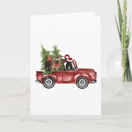 Franse honden op auto kerst ornament hond kerst kaart (Voorkant)