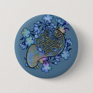 Franse hoorn blauwe bloemen band klasse ronde button 5,7 cm