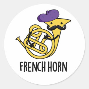 Franse hoorn grappig muziekinstrument woordspeling ronde sticker