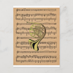 Franse Hoorn ~ Met achtergrond voor muziek op vel Briefkaart