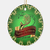 Franse hoorn ~ Musical Scroll ~ Merry Kerst~ Keramisch Ornament (Links)