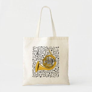 Franse hoorn muzieknoten Brass muziekleraar Tote Bag