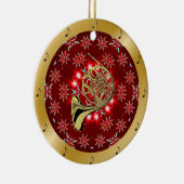 Franse hoorn ~ Silver ~ Red~ Kerst~ Keramisch Ornament (Rechts)