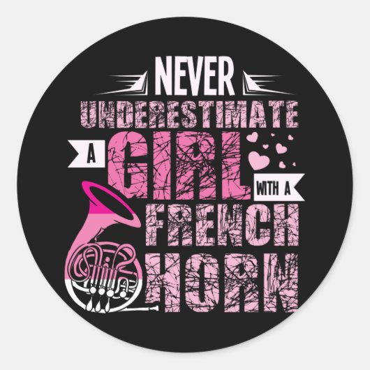 Franse Horn Girl Ronde Sticker (Voorkant)