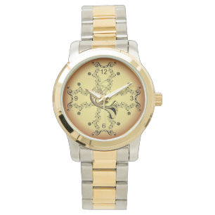 Franse Horn~Musical Scroll~Golden Background~ Horloge