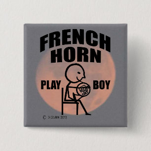 Franse Horn Play Boy Vierkante Button 5,1 Cm