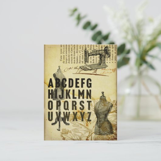 Franse Jurk vorm Naaimachine Briefkaart (Staand voorkant)