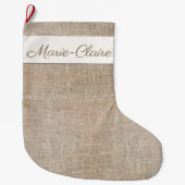 Franse Jute Custom Name kerststop Grote Kerstsok (Voorkant)