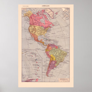  Franse kaart, 1920, Amerika Poster