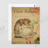  Franse kat Drink de Tea Cup Briefkaart (Voorkant / Achterkant)