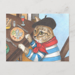 Franse kat geniet van een heerlijk visdiner briefkaart