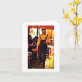 Franse Kelner in de Druk Notecard van de Kunst van Kaart (Gele Bloem)