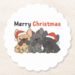 Franse kerstdieren met bulledog Cute Dogs Paper C Kartonnen Onderzetters