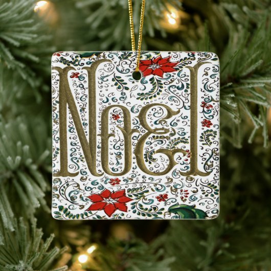 franse kerstpunsettia joyeux noel keramisch ornament (Boom)