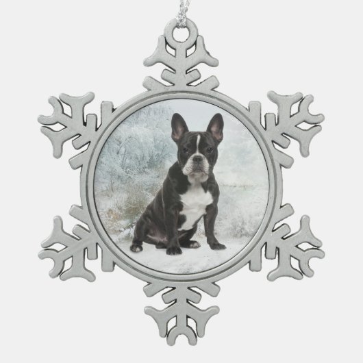 Franse kerstversiering met Bulldog Tin Sneeuwvlok Ornament (Voorkant)