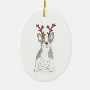 Franse kerstversiering voor bulldog keramisch ornament