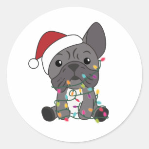 Franse kerstwintersneeuw met Bulldog Ronde Sticker