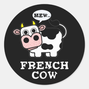 Franse Koe Funny Animal Pun Dark BG Ronde Sticker