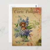  Franse kunstdrukken, honden Floral Briefkaart (Voorkant / Achterkant)