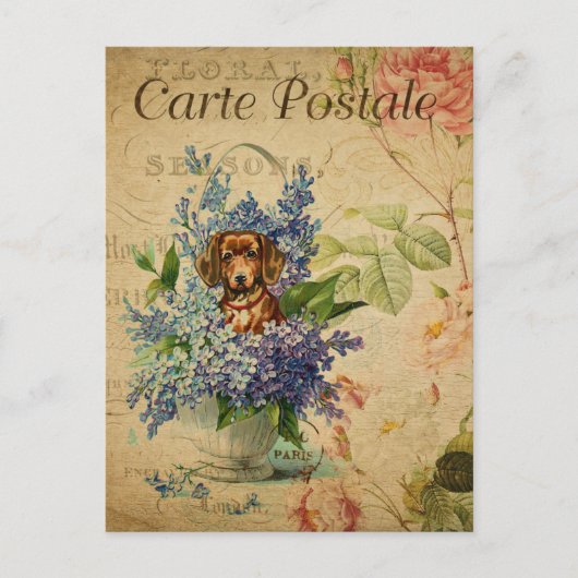  Franse kunstdrukken, honden Floral Briefkaart (Voorkant)