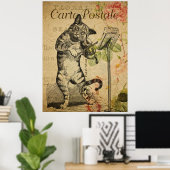  Franse kunstdrukken, kat en fiets Poster (Thuiskantoor)