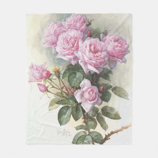 Franse kunstenaar Paul de Longpre roze rozen Fleece Deken (Voorkant)