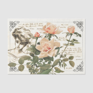Franse Lady Pink Rose Franse Manuscript Border Tissuepapier