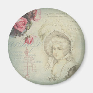 Franse Lady Pink Roses Dress Form Collage Magneet