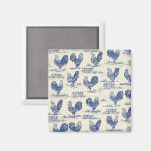 Franse land blauwe hanen koelkast magneet (Voorkant / Achterkant)