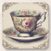 Franse land Shabby Chic Bloemen Tea Cup Bier Onderzetter (Voorkant)