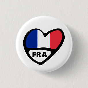 Franse landcode Flag Heart Pin Badge, FRA Ronde Button 3,2 Cm