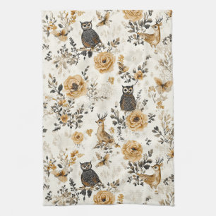 Franse landelijke beige uil bloempatroon theedoek