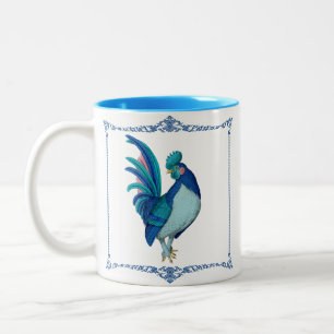 Franse landelijke boerderij haan blauw turquoise r tweekleurige koffiemok