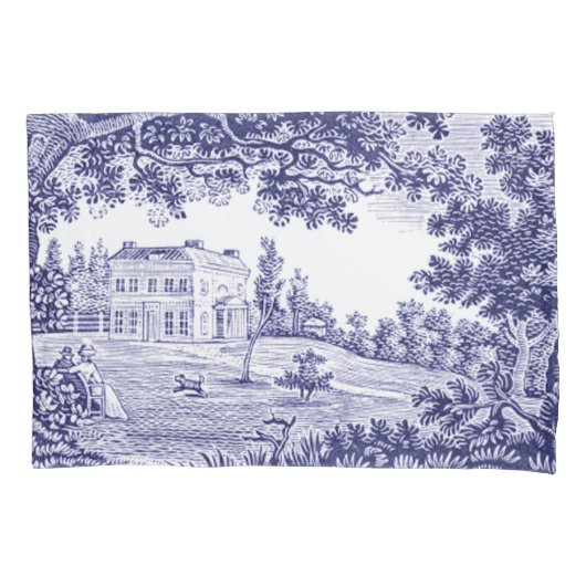 Franse landelijke decoratie blauwe toile de Jouy Kussensloop (Voorkant)