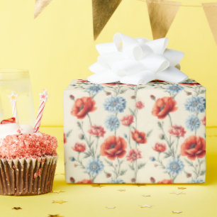 Franse landelijke klaproos en dahlia cadeaupapier