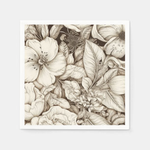 Franse landelijke sepia bloemrijke botanische crèm servet