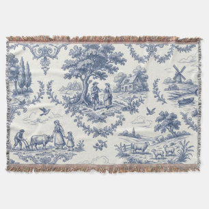 Franse Landelijke Stijl - Blauwe en Crème Toile Pl Deken